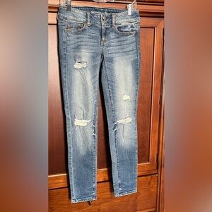 American Eagle Outfitters Blue Distressed Skinny Jeans